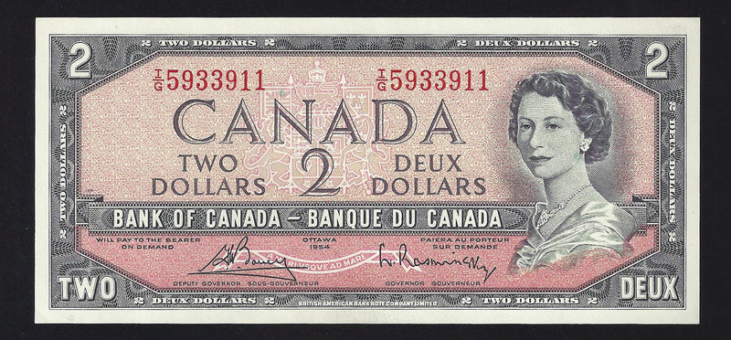 1954 $2 Bank of Canada Note Bouey-Rasminsky Prefix I/G5933911 BC-38c (UNC)