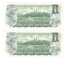 1973 Canada 2 Sequential $1 Banknote Lawson-Bouey, IJ, BC-46a (UNC)