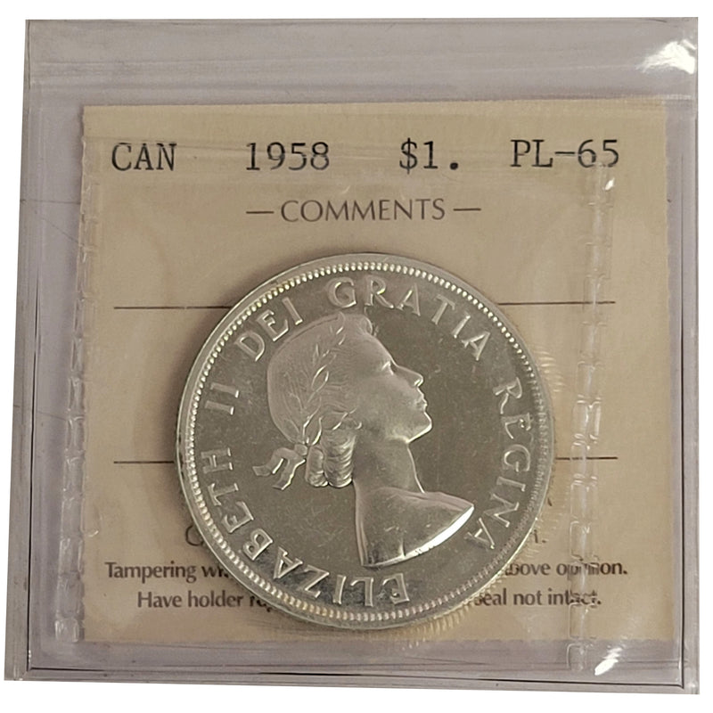 1958 Canada Silver $1 Dollar ICCS PL-65