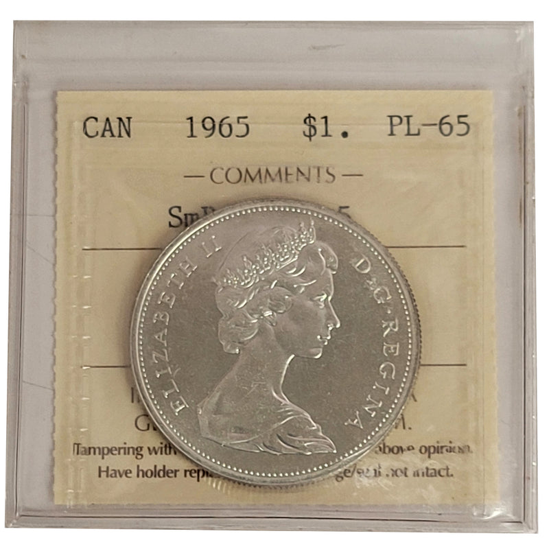 1965 SmBds Ptd 5 Type 1 Canada Silver $1 Dollar Certifield ICCS PL-65