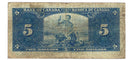 1937 Canada $5 Banknote Gordon-Towers J/C BC-23b Fine