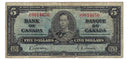 1937 Canada $5 Banknote Gordon-Towers J/C BC-23b Fine