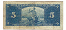 1937 Canada $5 Banknote Gordon-Towers J/C BC-23b Fine