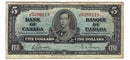 1937 Canada $5 Banknote Gordon-Towers J/C BC-23b Fine