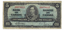 1937 Canada $5 Banknote Gordon-Towers J/C BC-23b Fine