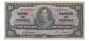 1937 $10 Bank of Canada Note Gordon-Towers,J/D, BC-24b (VF)