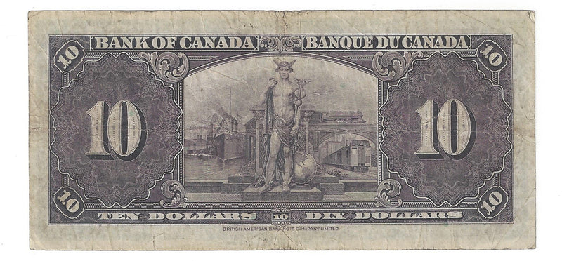 1937 $10 Bank of Canada Note Gordon-Towers,J/D, BC-24b (VF)