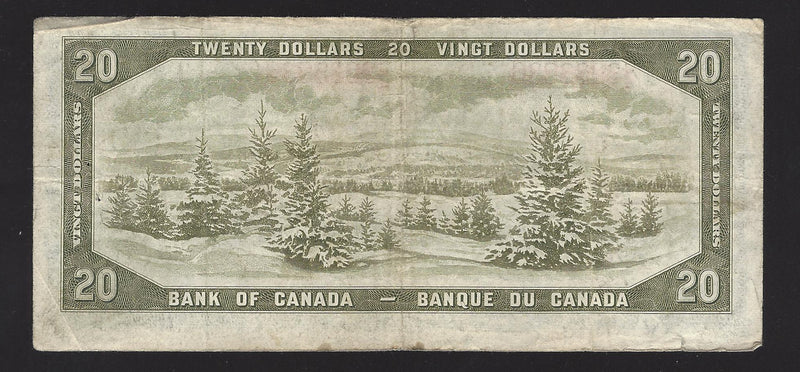 1954 $20 Bank of Canada Note Beattie-Coyne J/E3033836 Prefix BC-41a (Fine)