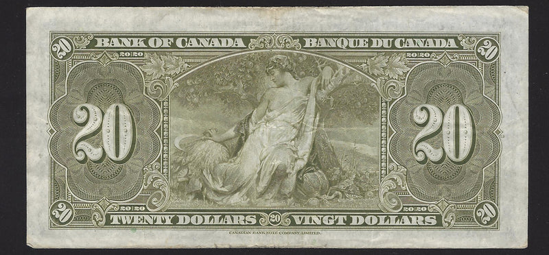 1937 $20 Bank of Canada Note Coyne-Towers Prefix J/E6019324 BC-25c (Fine)