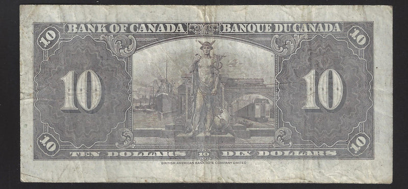 1937 $10 Bank of Canada Note Coyne-Towers Prefix J/T8373605 BC-24c (VF)