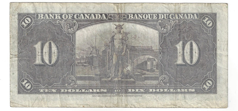 1937 $10 Bank of Canada Note Coyne-Towers Prefix J/T8373605 BC-24c (F)