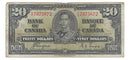 1937 Canada $20 Banknote Coyne-Towers, K/E, BC-25c (F)