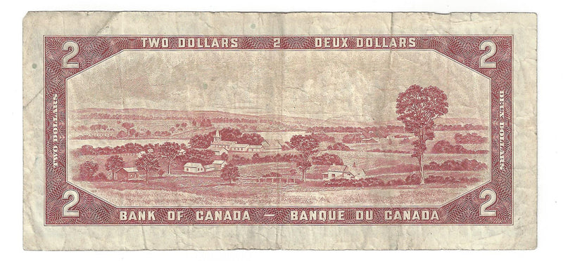 1954 Canada $2 Banknote Bouey-Rasminsky, K/G, BC-38c (Circ.)