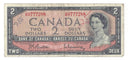 1954 Canada $2 Banknote Beattie-Rasminsky, K/R, BC-38b (Circ.)