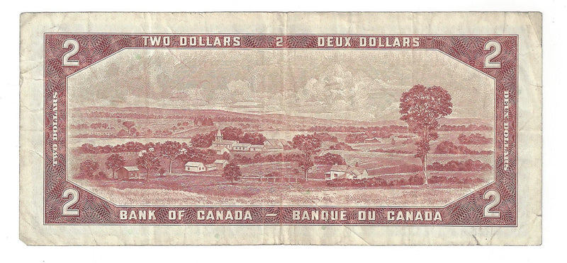 1954 Canada $2 Banknote Beattie-Rasminsky, K/R, BC-38b (Circ.)