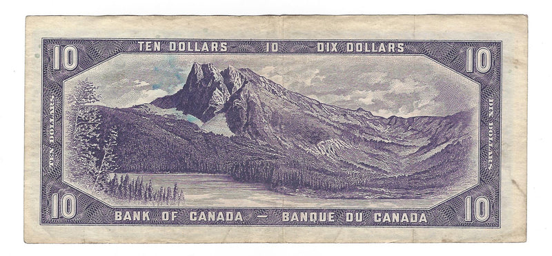 1954 Canada $10 Banknote Beattie-Coyne, L/D, BC-40a (F/VF)