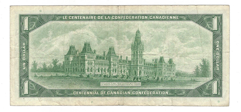 1967 Canada $1 Banknote Beattie-Rasminsky, L/O, BC-45b (VF)