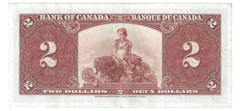 1937 Canada $2 Banknote Coyne-Towers,L/R, BC-22c (EF)