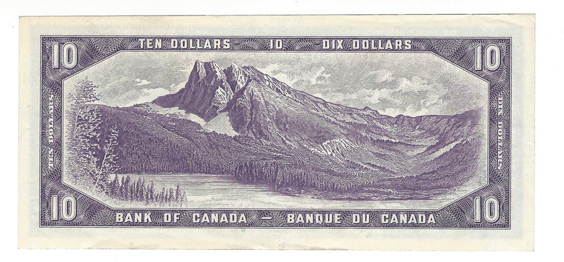1954 Canada $10 Banknote Beattie-Rasminsky, L/T, BC-40b (EF)