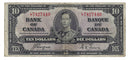1937 Canada $10 Banknote Coyne-Towers, L/T, BC-24c (F/VF)
