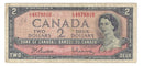 1954 Canada $2 Banknote Beattie-Rasminsky, L/U, BC-38b (Circ.)