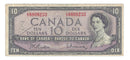 1954 Canada $10 Banknote Beattie-Rasminsky, L/V, BC-40b (Circ.)