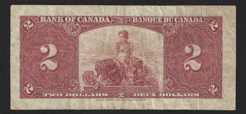 1937 $2 Bank of Canada Note Gordon-Towers Prefix M/B3020439 BC-22b (F)