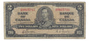 1937 Canada $2 Banknote Gordon-Towers,M/B, BC-22b (Circulated)