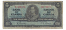 1937 Canada $5 Banknote Coyne-Towers, A/S, BC-23c (F/VF)