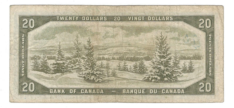 1954 Canada $20 Banknote Beattie-Rasminsky, M/E, BC-41b (F/VF)