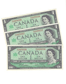 3 Sequential 1967 Canada $1 Banknote Beattie-Rasminsky,M/O, BC-45b (UNC)