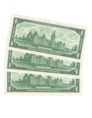 3 Sequential 1967 Canada $1 Banknote Beattie-Rasminsky,M/O, BC-45b (UNC)