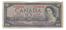 1954 Canada $10 Banknote Beattie-Rasminsky, M/T, BC-40b (Circ.)