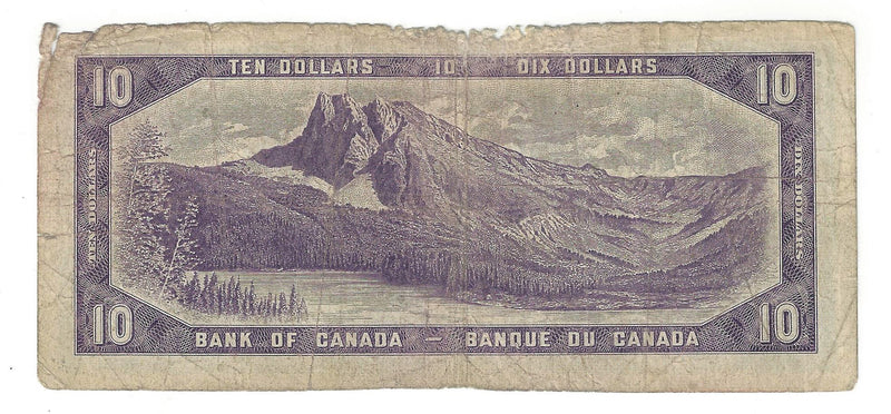 1954 Canada $10 Banknote Beattie-Rasminsky, M/T, BC-40b (Circ.)