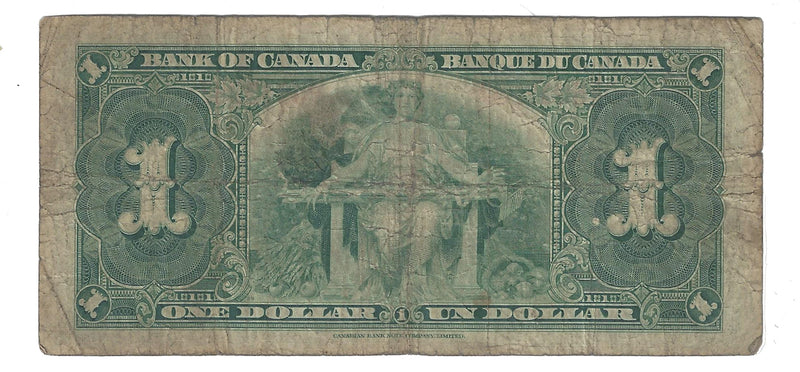 1937 Canada $1 Banknote Gordon-Towers (WP), N/L, BC-21c (VG)