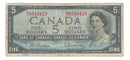 1954 Canada $5 Banknote Beattie-Rasminsky, N/S, BC-39b (F/VF)