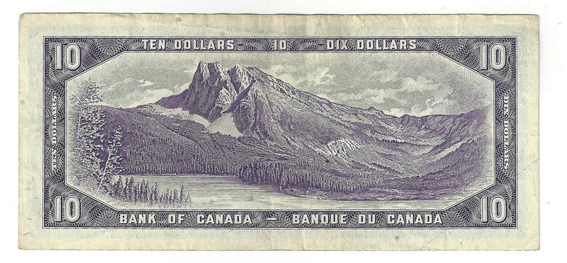 1954 Canada $10 Banknote Beattie-Rasminsky, N/V, BC-40b (VF)
