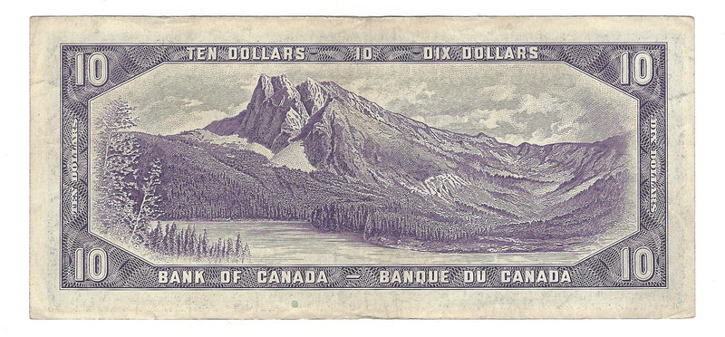 1954 Canada $10 Banknote Beattie-Rasminsky, N/V, BC-40b (Fine)