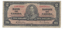 1937 Canada $2 Banknote Gordon-Towers,O/B, BC-22b (VG)