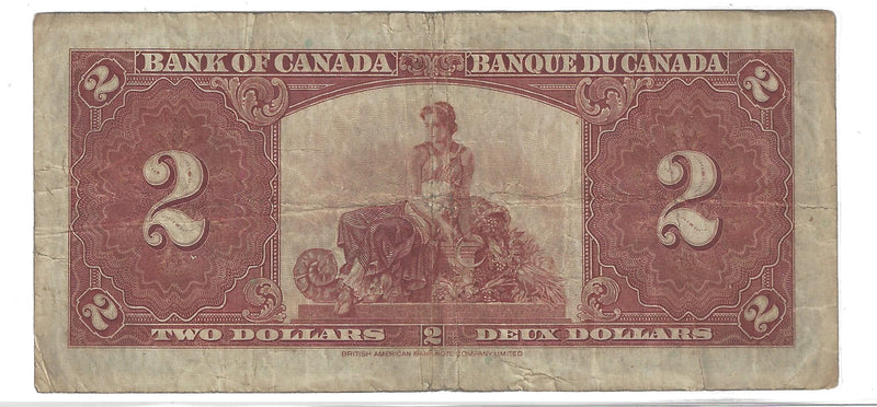 1937 Canada $2 Banknote Gordon-Towers,O/B, BC-22b (VG/F)