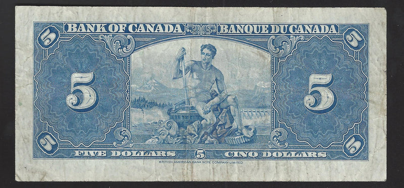 1937 $5 Bank of Canada Note Gordon-Towers Prefix O/C3763053 BC-23b (VF)