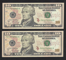 2017 A 2 Sequential Number USA $10 Ten Dollar Bill (A1) Green Seal (CH-UNC)