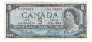 1954 Canada $5 Banknote Beattie-Coyne, P/C, BC-39a (VF/EF)