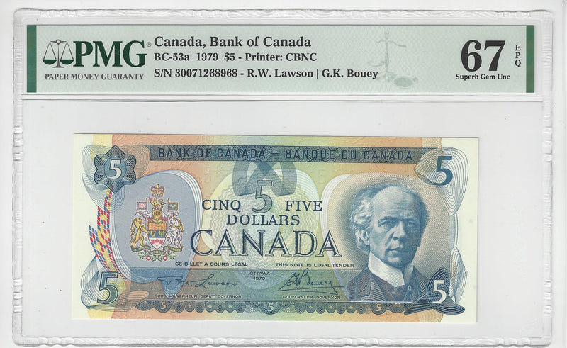 1979 Canada $5 Banknote PMG Certifield Superb Gem UNC EPQ 67