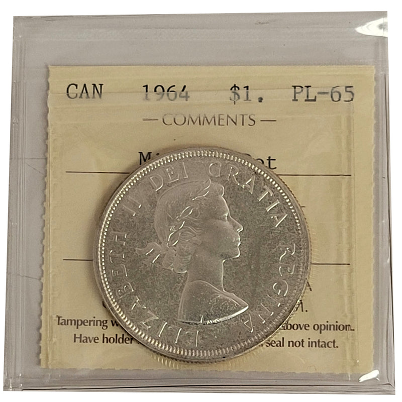 1964 Missing Dot Canada Silver $1 Dollar Certifield ICCS PL-65