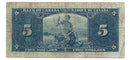 1937 Canada $5 Banknote Gordon-Towers R/C BC-23b Fine