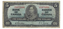 1937 Canada $5 Banknote Gordon-Towers R/C BC-23b Fine