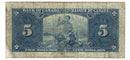 1937 Canada $5 Banknote Gordon-Towers R/C BC-23b Fine