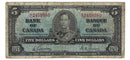 1937 Canada $5 Banknote Gordon-Towers R/C BC-23b Fine