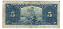 1937 Canada $5 Banknote Gordon-Towers R/C BC-23b Fine